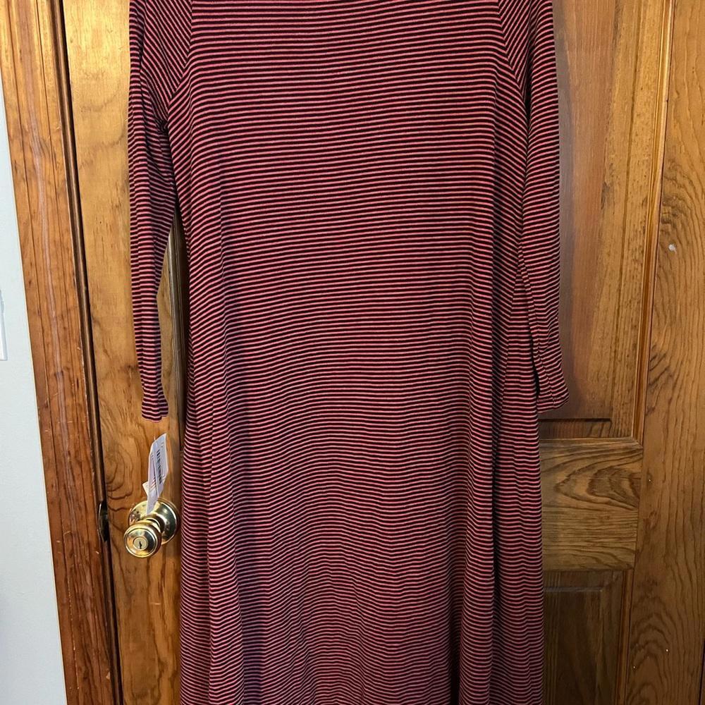 LuLaRoe Sarah Duster Sweater Long Cardigan Pin Stripe Red Black Pocket Small NWT - Picture 5 of 7